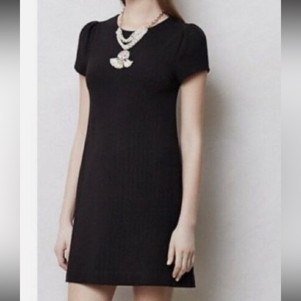 Maeve by Anthropologie Black Cocktail Sheath Dress with Puff Sleeves